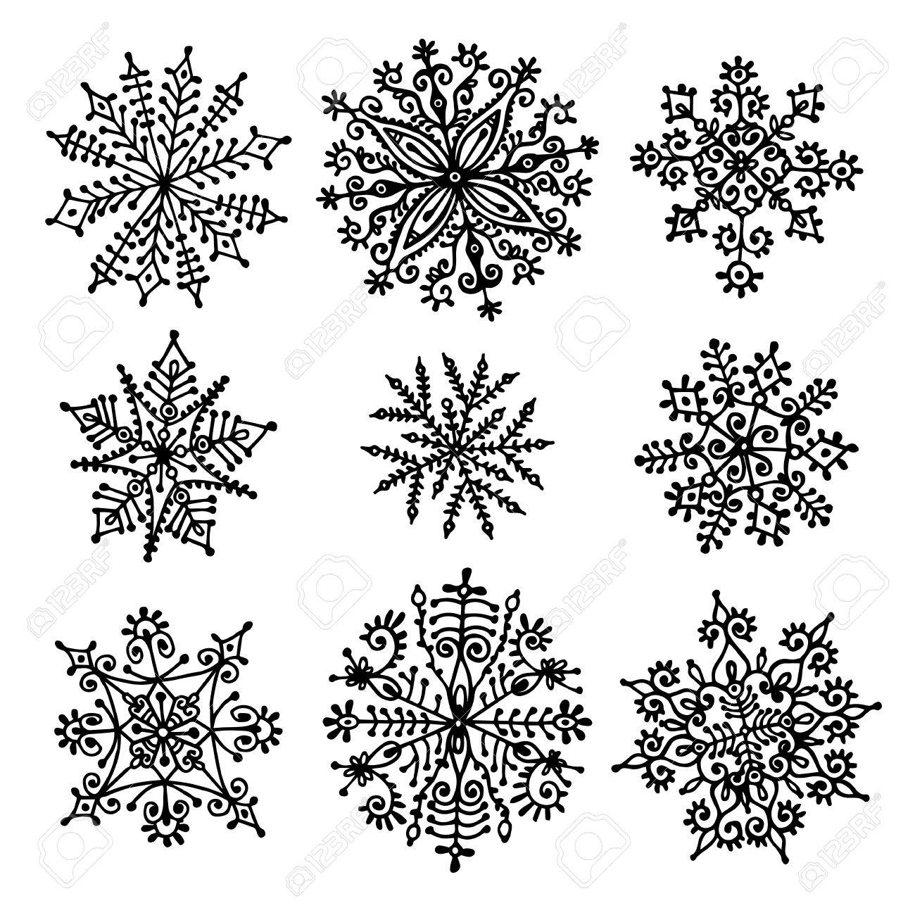 hand drawn snowflakes design elements vector isolated set stock vector 32081231