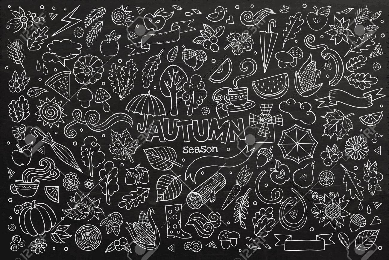 chalkboard vector hand drawn doodle cartoon set of objects and