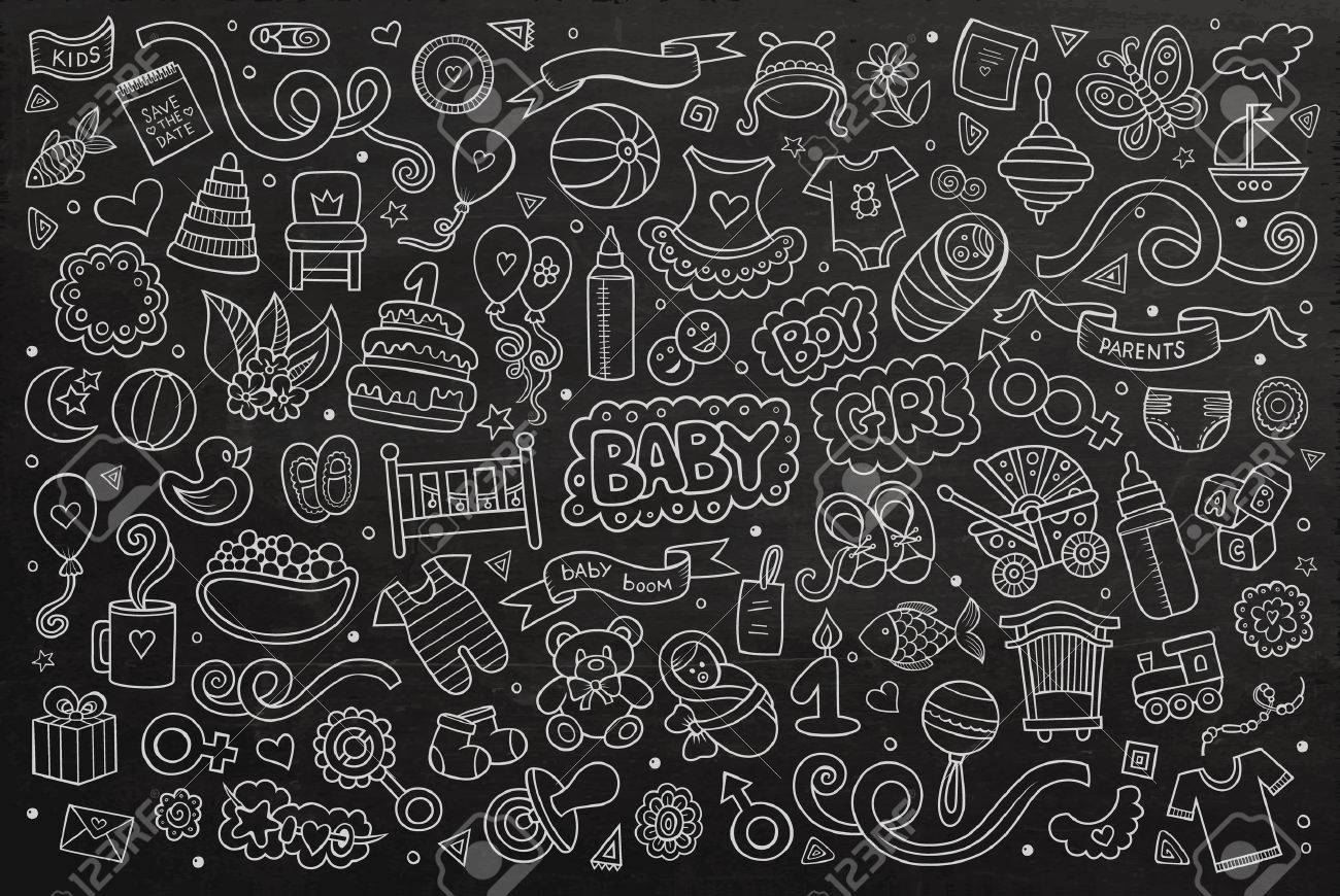 chalkboard vector hand drawn doodle cartoon set of objects and