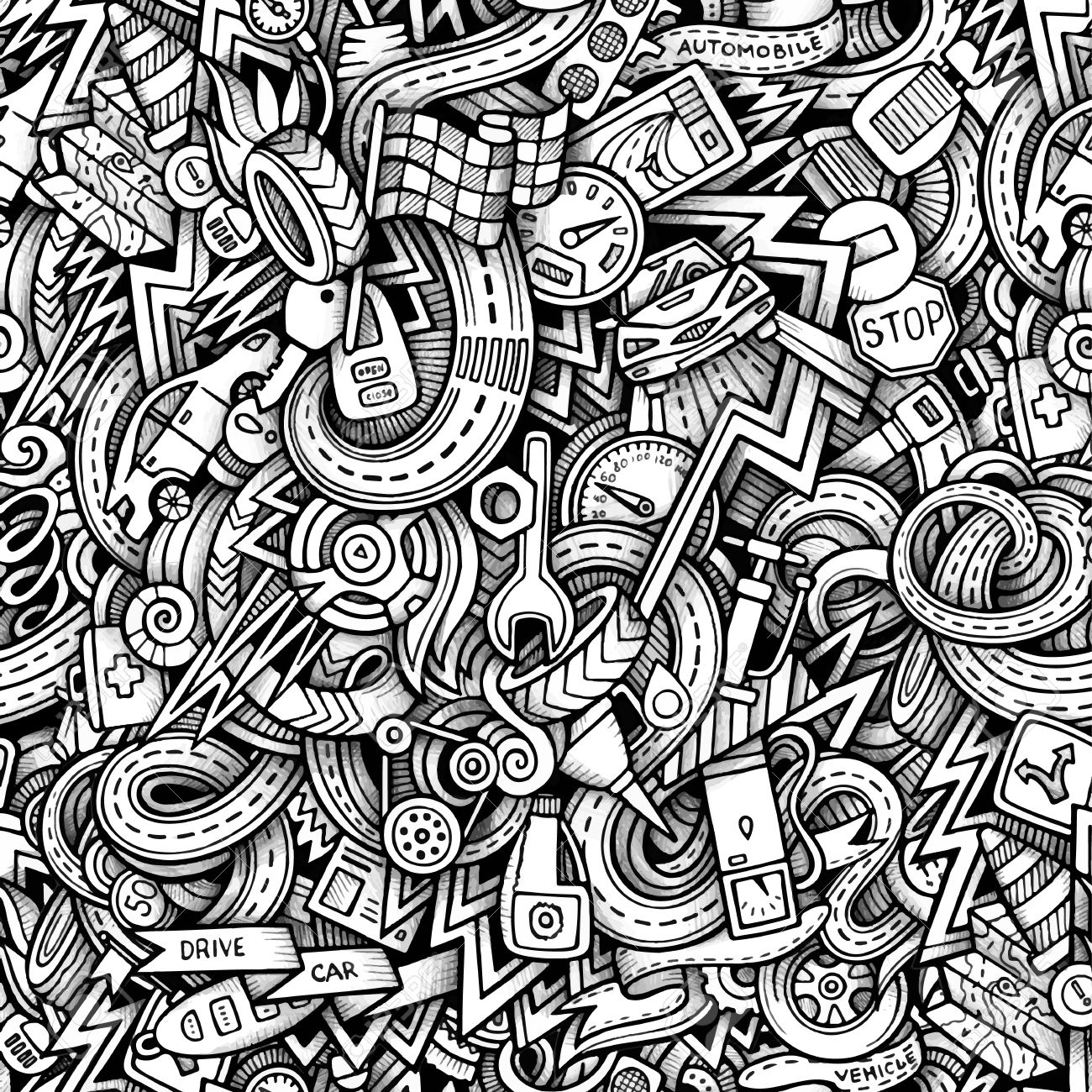 cartoon hand drawn doodles on the subject of car style theme