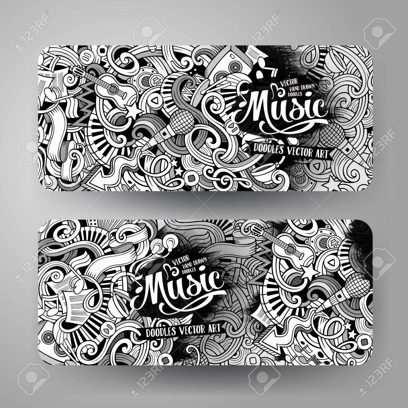 Cartoon line art vector hand drawn doodles music corporate identity. 2 Horizontal banners design. Templates set - 60242874 Cartoon line art vector hand drawn doodles music corporate identity. 2 Horizontal banners design. Templates set - 60242874
