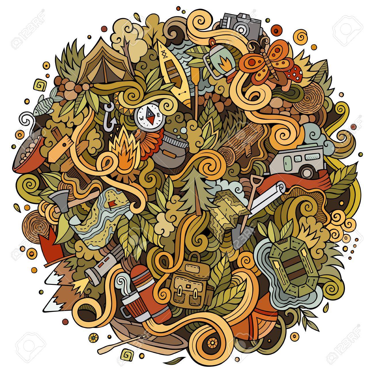 漫画かわいい落書きは手描き下ろしキャンプ イラストです 詳細は オブジェクトの背景の多くのカラフルな 面白いベクトルのアートワーク ピクニック テーマ アイテムと明るい色の画像 のイラスト素材 ベクタ Image 漫画かわいい落書きは手描き下ろしキャンプ イラストです 詳細は オブジェクトの背景の多くのカラフルな 面白いベクトルのアートワーク ピクニック テーマ アイテムと明るい色の画像 のイラスト素材 ベクタ Image