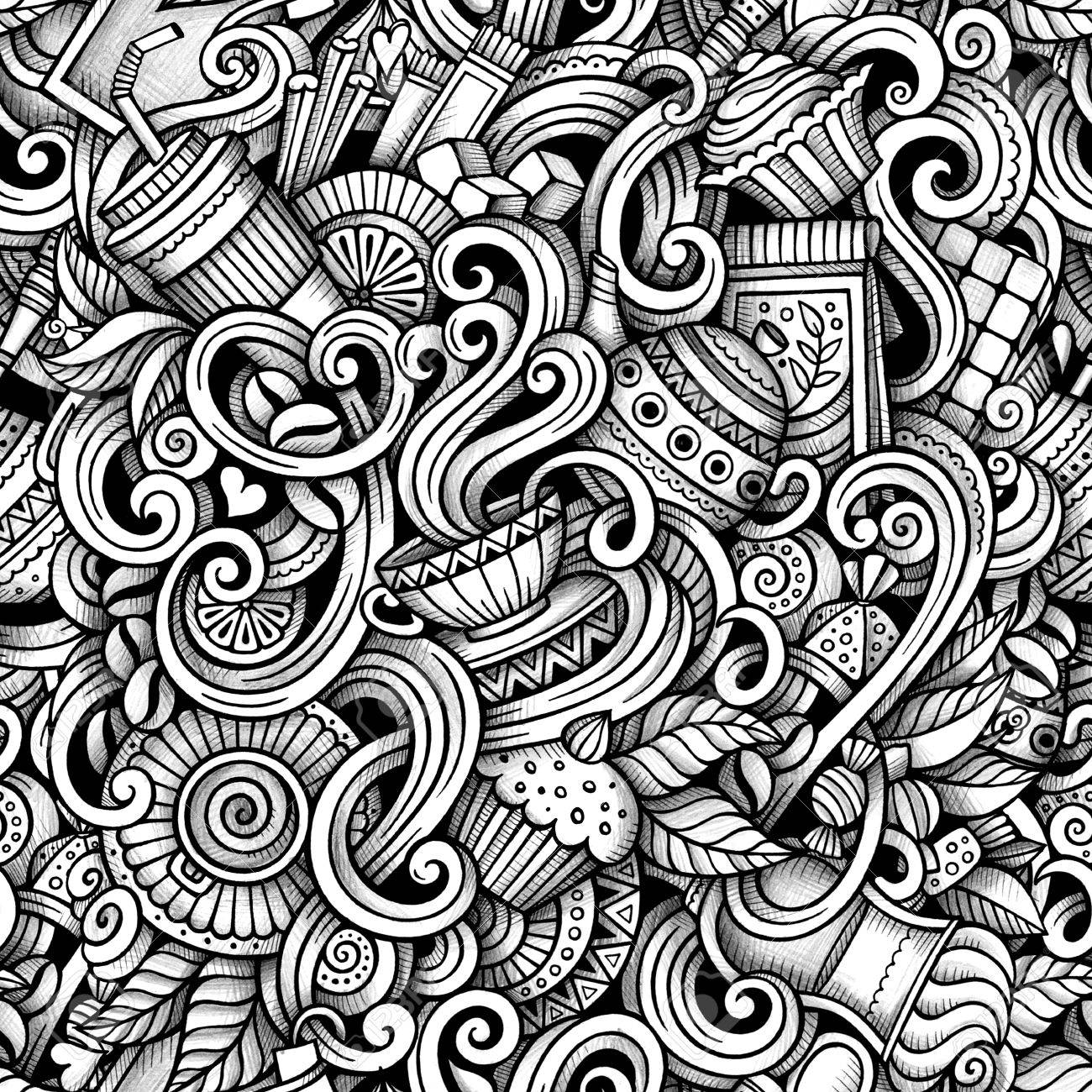 Cartoon Hand Drawn Cafe Doodles Seamless Pattern Line Art Detailed Cartoon Hand Drawn Cafe Doodles Seamless Pattern Line Art Detailed
