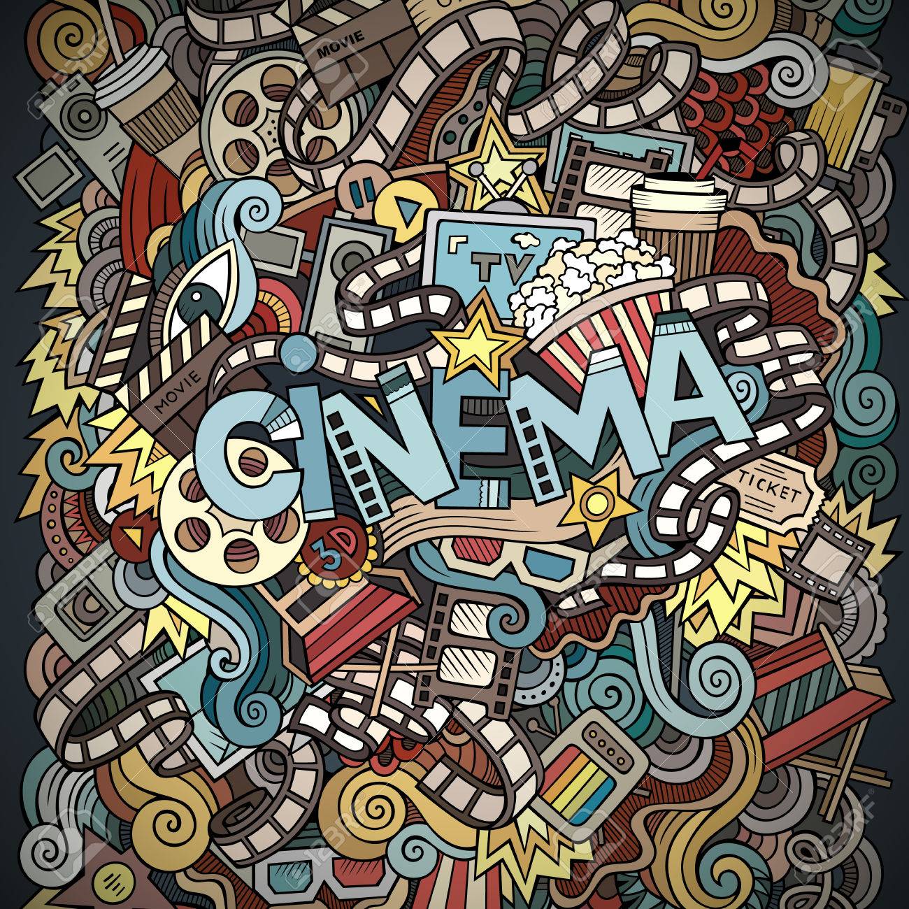 漫画かわいい落書きは手描き下ろし映画碑文です 映画テーマ アイテムのイラスト 詳細は オブジェクトの背景の多くのカラフルな 面白いベクトルのアートワーク のイラスト素材 ベクタ Image 漫画かわいい落書きは手描き下ろし映画碑文です 映画テーマ アイテムのイラスト 詳細は オブジェクトの背景の多くのカラフルな 面白いベクトルのアートワーク のイラスト素材 ベクタ Image