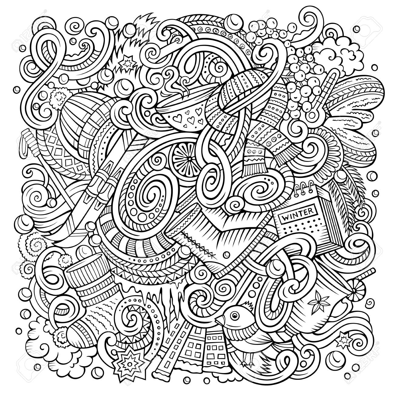 漫画かわいい落書き手描かれた冬の季節のイラストです 詳細は オブジェクトの背景の多くのライン アート 面白いベクトルのアートワーク のイラスト素材 ベクタ Image 漫画かわいい落書き手描かれた冬の季節のイラストです 詳細は オブジェクトの背景の多くのライン アート 面白いベクトルのアートワーク のイラスト素材 ベクタ Image