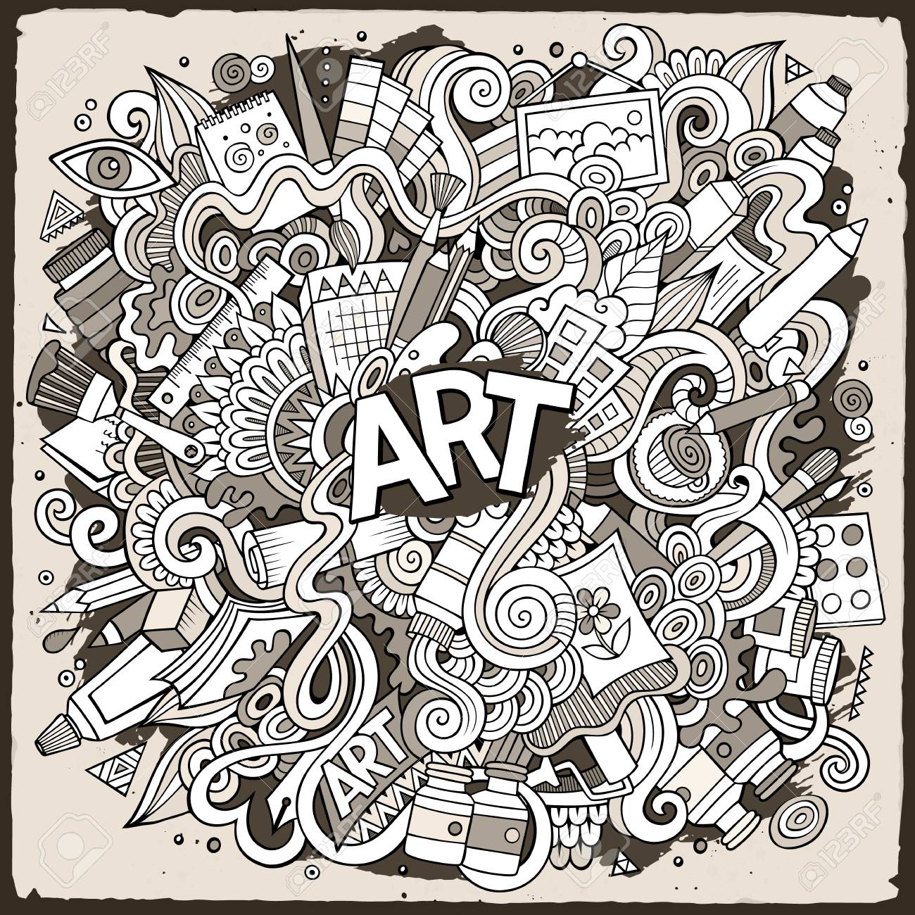 漫画かわいい落書きが描かれた芸術的なイラストを手します のイラスト素材 ベクタ Image