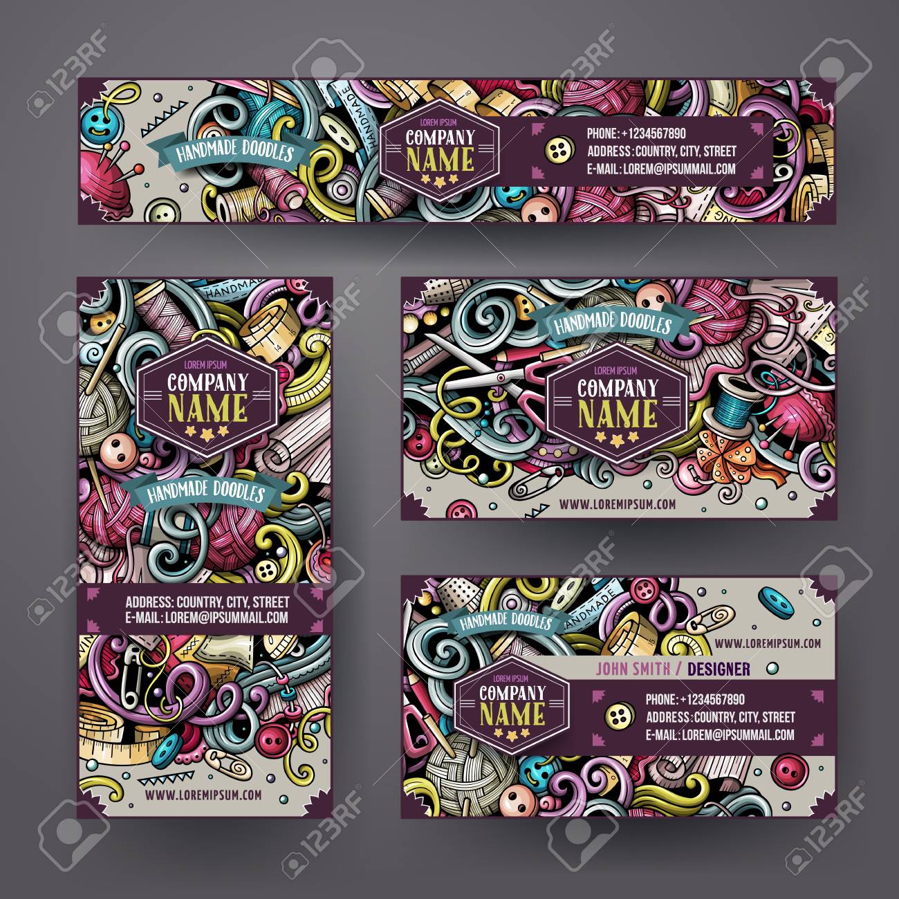 Desenho Desenhado Desenhos Animados Desenhados Mão Desenhos Coloridos Bonitos Design Conjunto De Identidade Corporativa. Design De Modelos De Banners, Cartões De Identificação, Folhetos. Ilustraciones svg, vectoriales, clip art vectorizado libre de