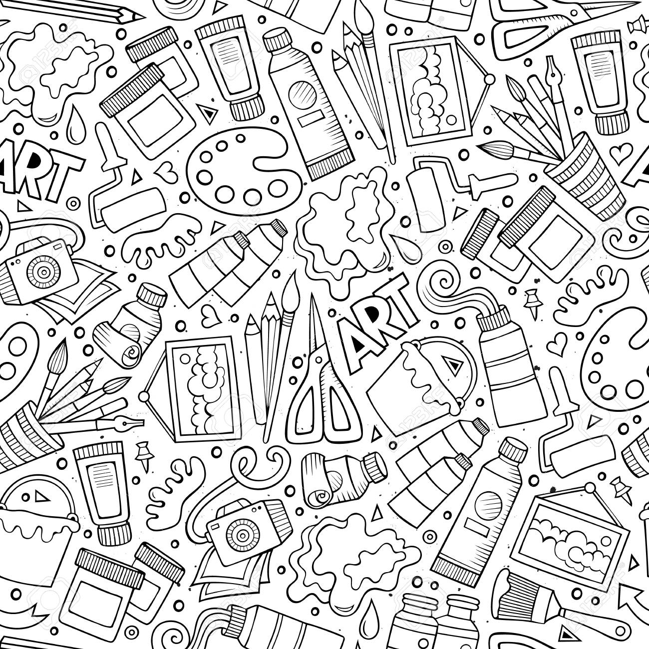 漫画かわいい手描きデザインとアートシームレスなパターン 要素の多いイラスト 無限の面白いベクトルの背景のイラスト素材 ベクタ Image