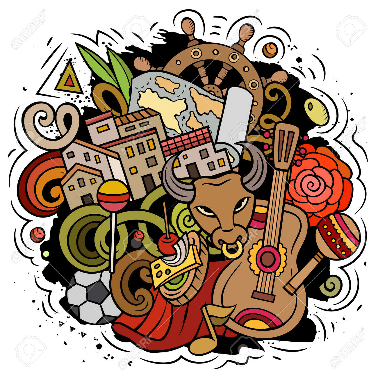 Spain hand drawn cartoon doodle illustration. Funny Spanish elements and objects design. Creative art vector background - 170757325 Spain hand drawn cartoon doodle illustration. Funny Spanish elements and objects design. Creative art vector background - 170757325