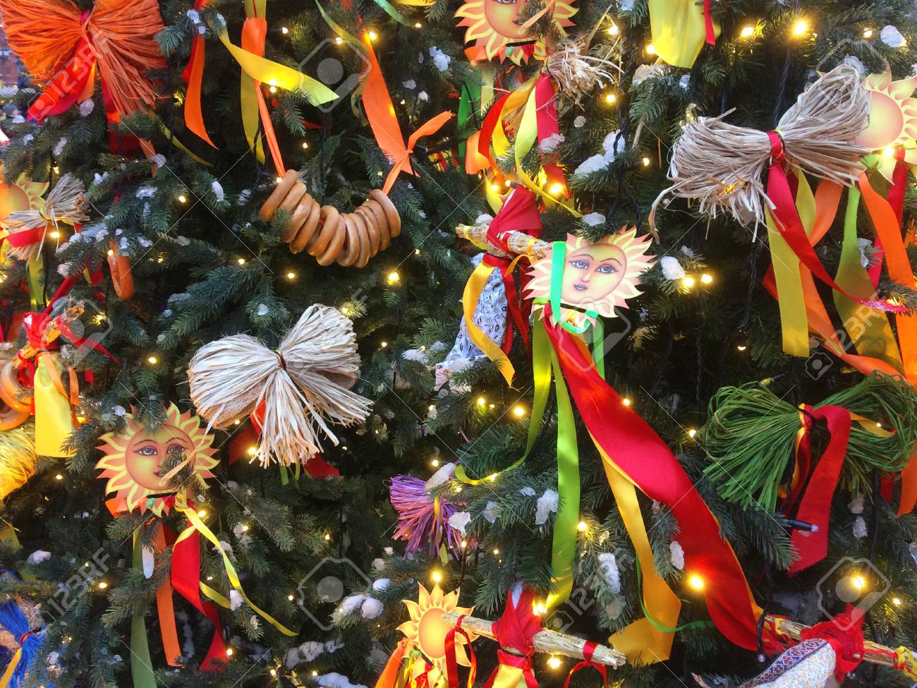 Moscow Russia February 10 2018 Seeing The Russian Winter Carnival Maslenitsa Beautiful Festive Background With Fir Branches And National Russian Ornaments Stock Photo Picture And Royalty Free Image Image 95566849