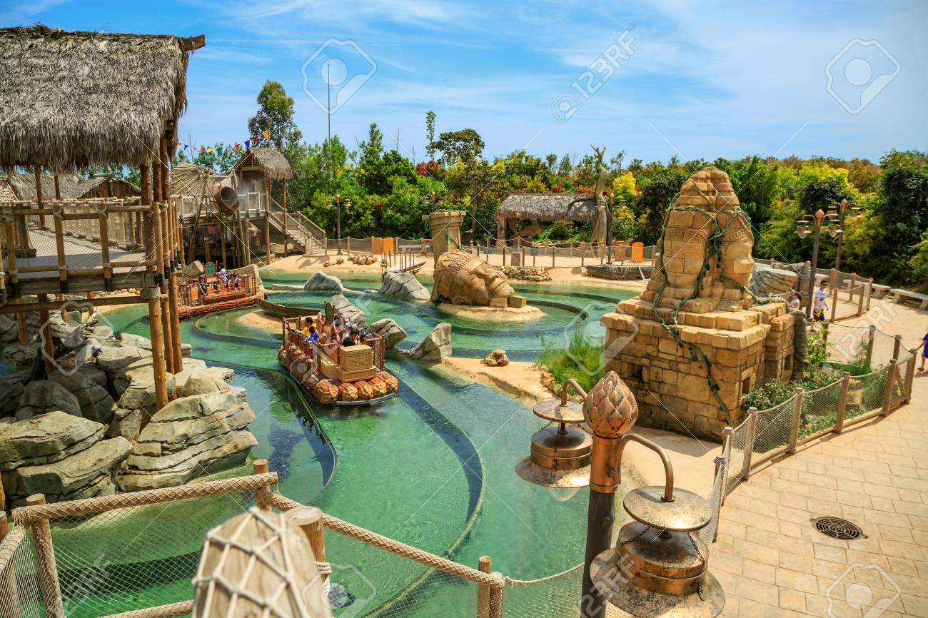Port Aventura Spain May 11 15 Interactive Water Attraction Angkor Based On The Cambodian Temple Of Angkor Wat Theme Park Port Aventura Salou Spain Stock Photo Picture And Royalty Free Image Image