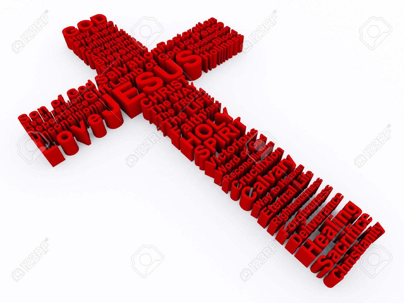 3D Cross made up of various words that describe Christianity and the Cross of Jesus Christ. - 7150682 3D Cross made up of various words that describe Christianity and the Cross of Jesus Christ. - 7150682