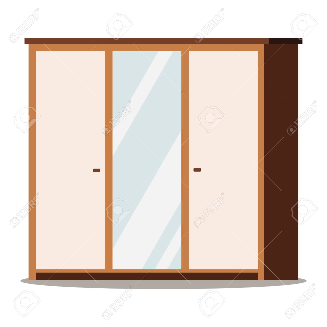 Wooden Wardrobe With Mirror Isolated On White Background Natural