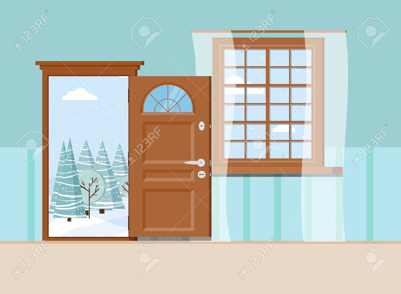 Wooden Open Entrance Door And Window With Beautiful View Of Winter Forest Landscape Isolated On Wall Interior Background Vector Illustration In Flat Cartoon Style Royalty Free Cliparts Vectors And Stock Illustration Image Wooden Open Entrance Door And Window With Beautiful View Of Winter Forest Landscape Isolated On Wall Interior Background Vector Illustration In Flat Cartoon Style Royalty Free Cliparts Vectors And Stock Illustration Image