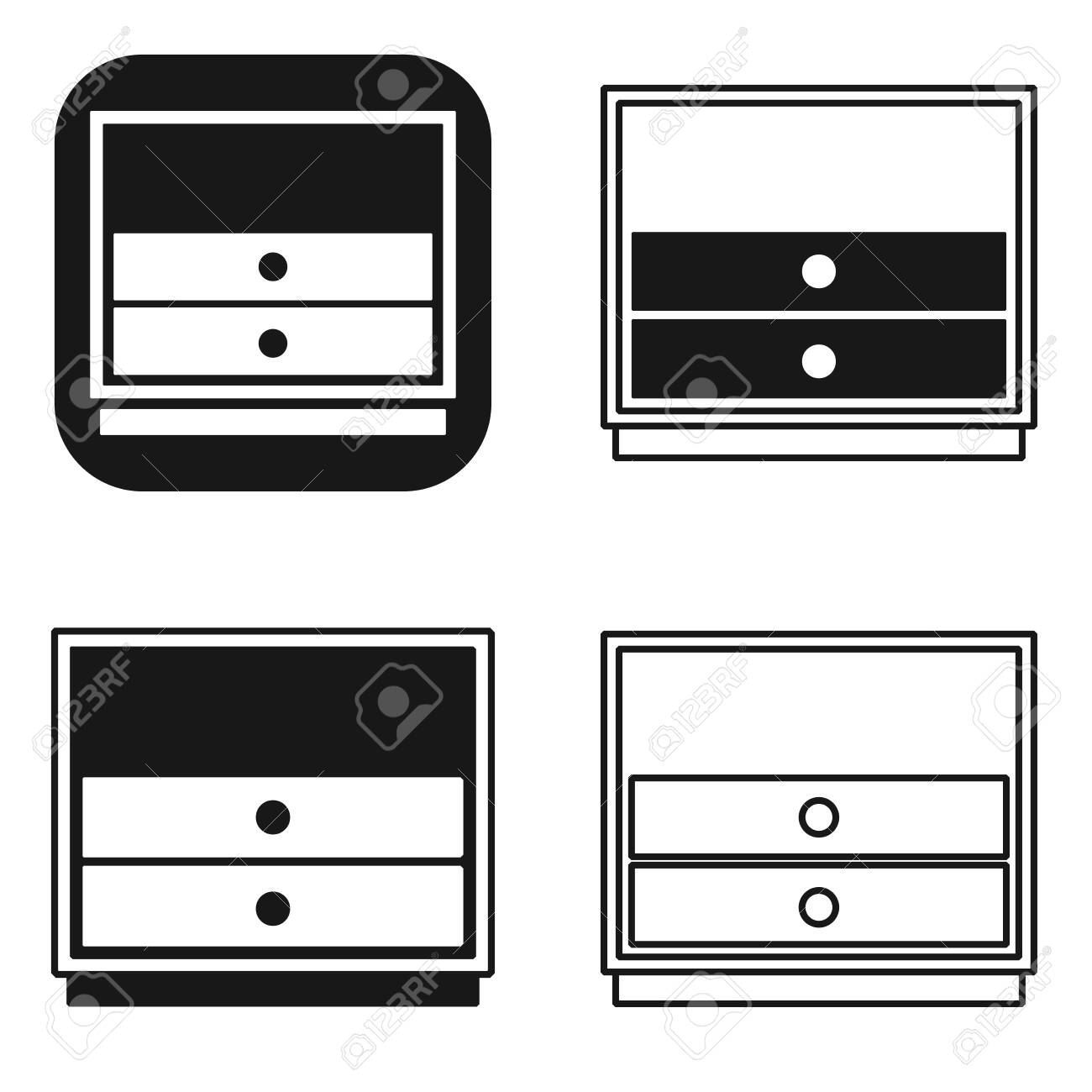 Black And White Nightstand Bedside Icons Set Simple Linear Design Royalty Free Cliparts Vectors And Stock Illustration Image 130328811