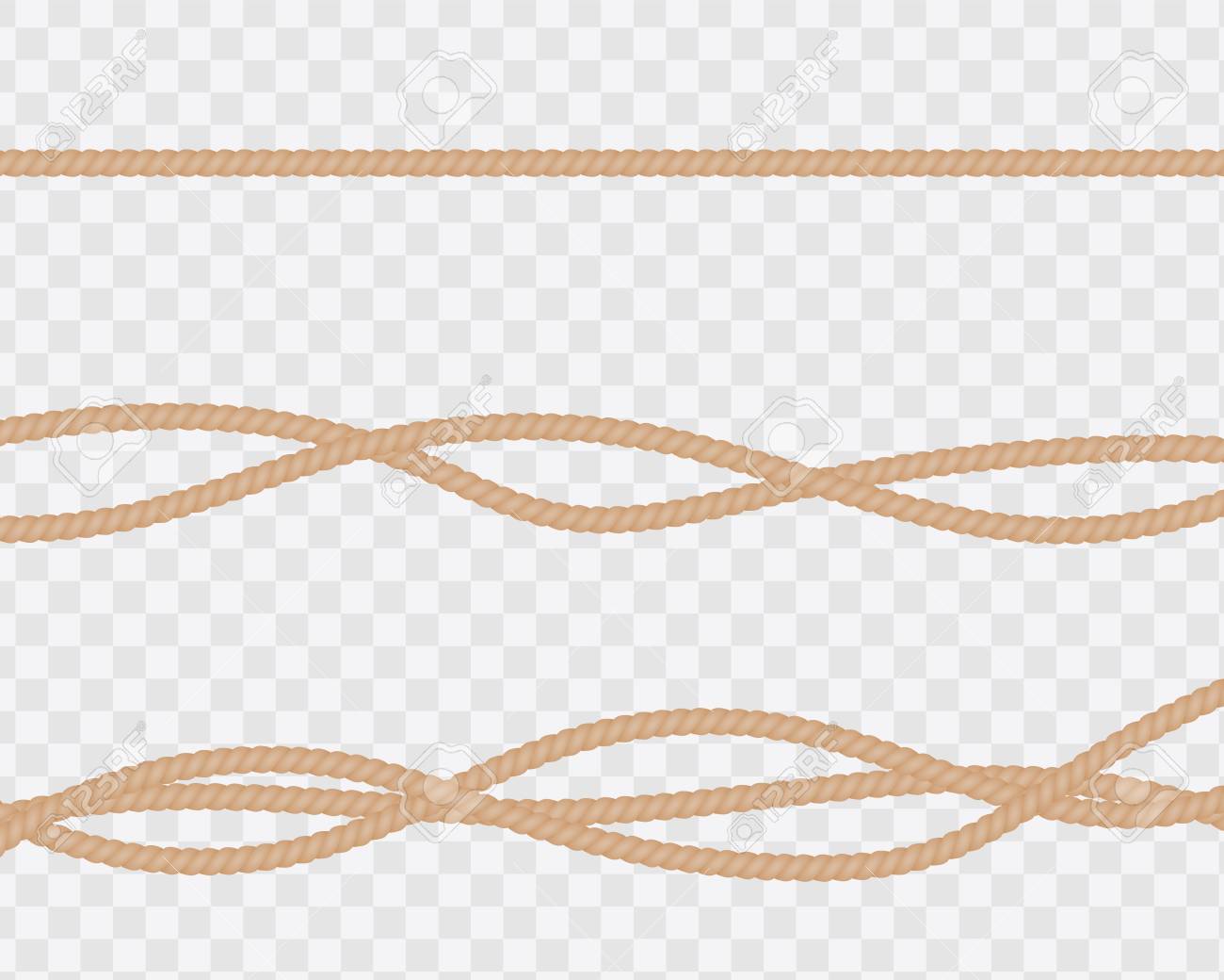 Set Of Realistic Ropes Or Strings Straight And Twisted Natural