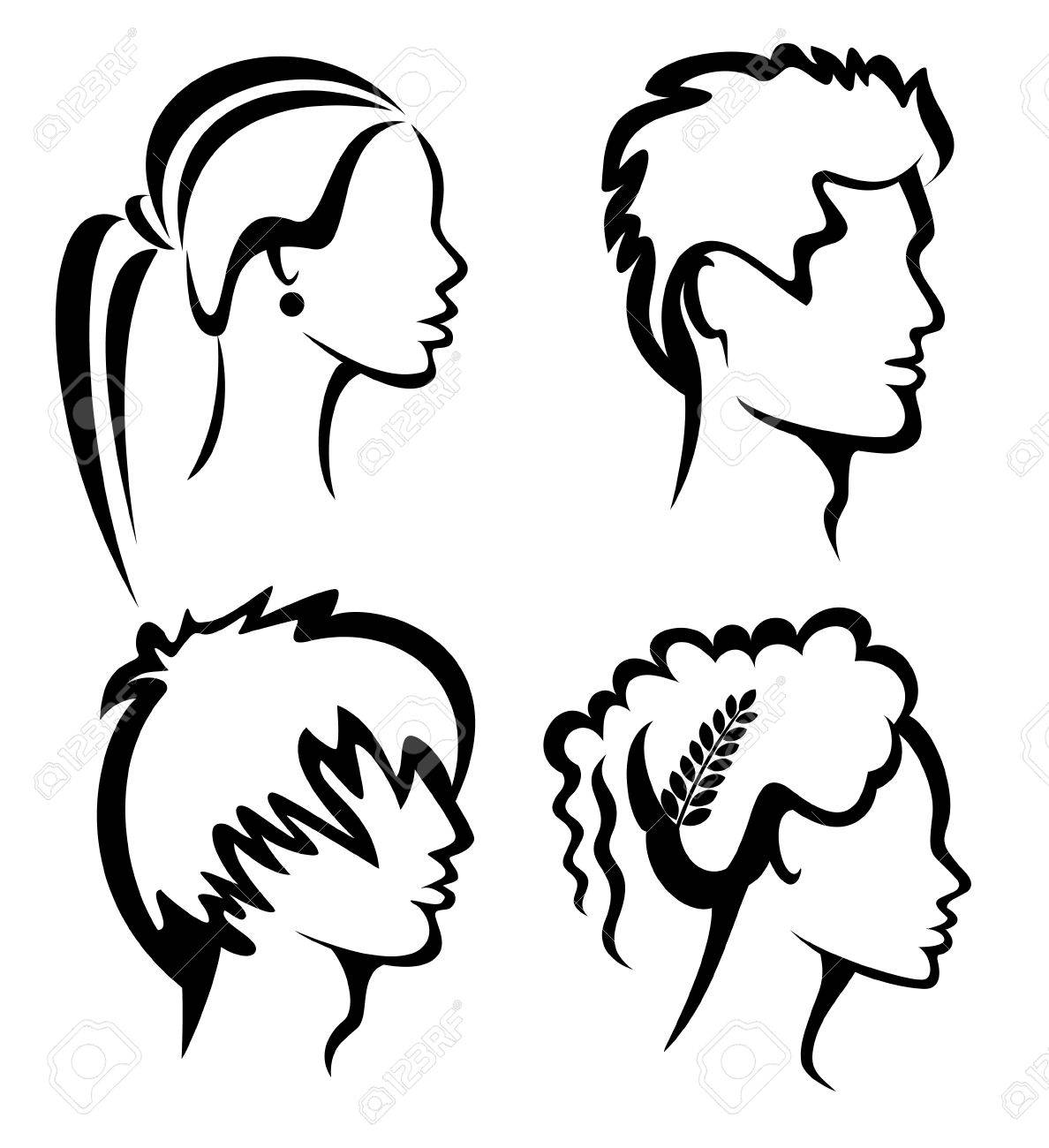 Set Of People Protraits With Haircuts Hand Drawn Silhouettes