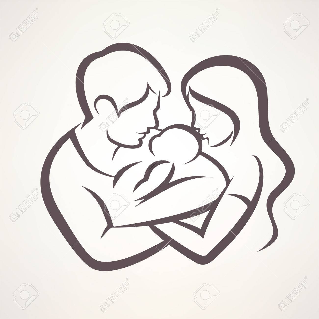 Famille Heureuse Symbole Vecteur Stylise Les Jeunes Parents Et Le Bebe Clip Art Libres De Droits Vecteurs Et Illustration Image