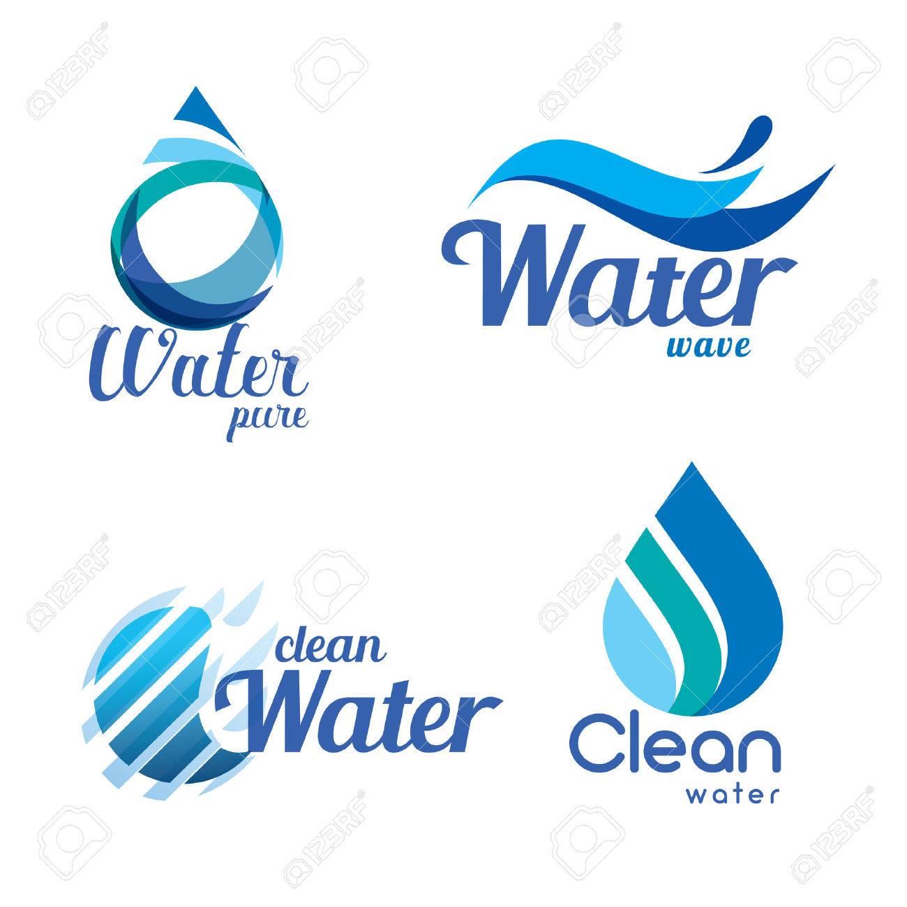set of abstract blue symbols water drops and wave logo template water drops template