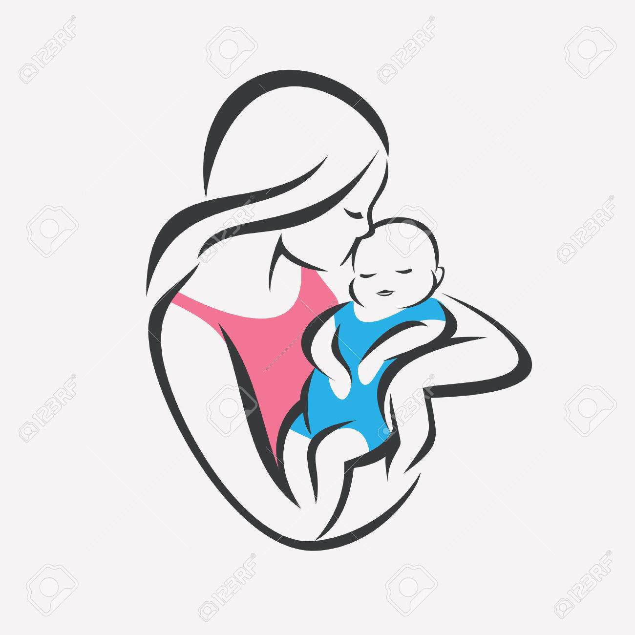 Símbolo Estilizado Del Vector De La Madre Y El Bebé, Mamá Besa A Su Hijo  Plantilla De Logotipo Ilustraciones Vectoriales, Clip Art Vectorizado Libre  De Derechos. Image 87115259.