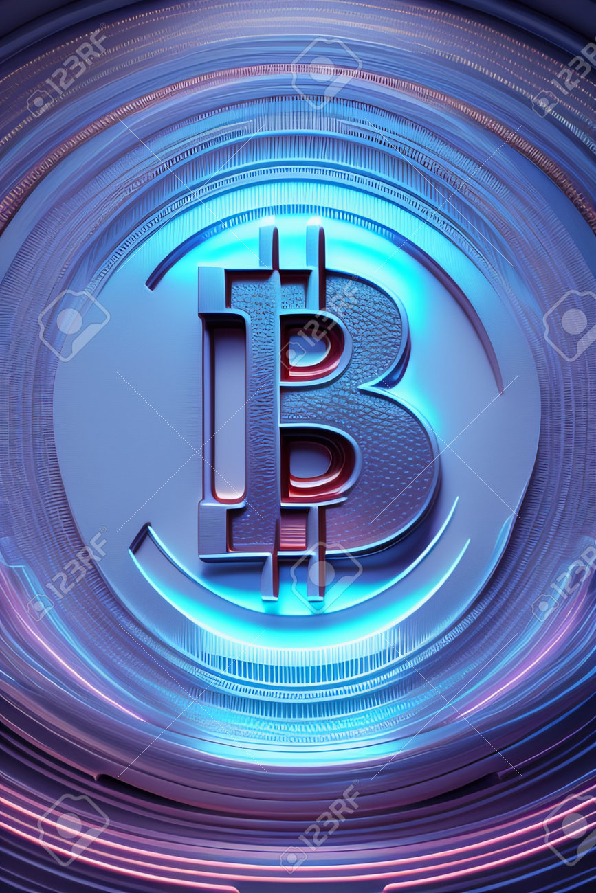 青の背景にデジタル通貨記号ビットコイン。3Dイラスト。の写真素材・画像素材 Image 201190292