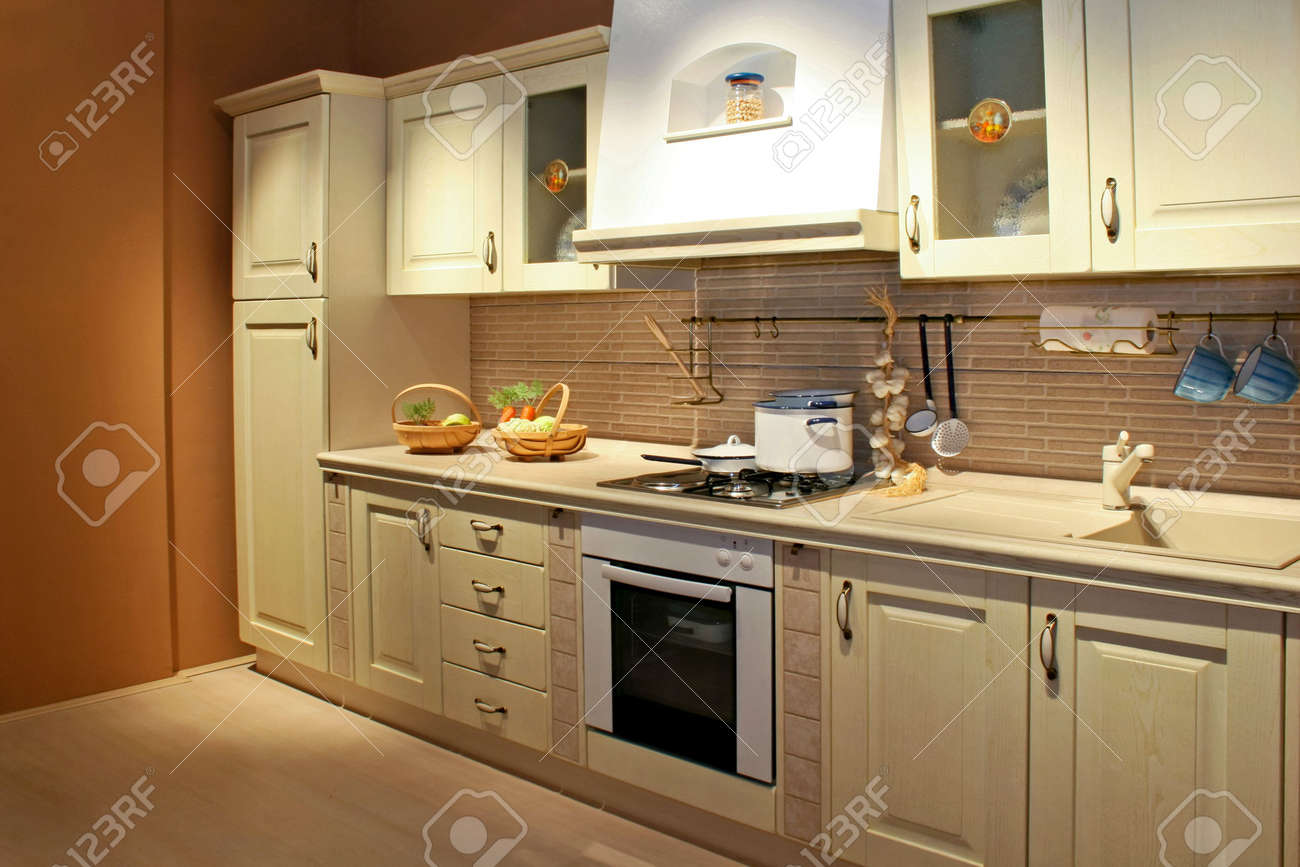 vintage style kitchen interior in beige color stock photo, picture vintage style kitchen interior in beige color stock photo, picture