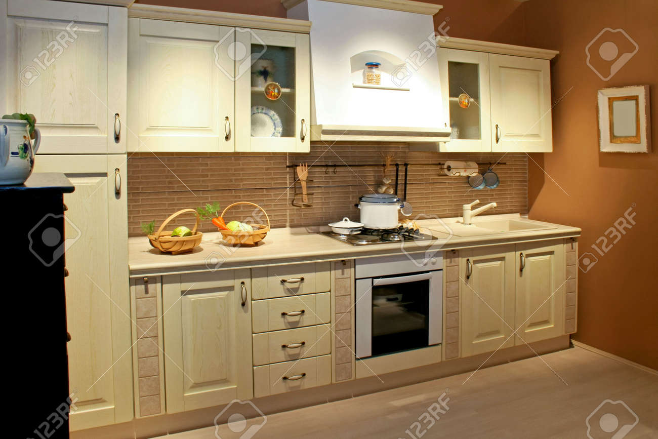vintage style kitchen interior in beige color stock photo, picture vintage style kitchen interior in beige color stock photo, picture