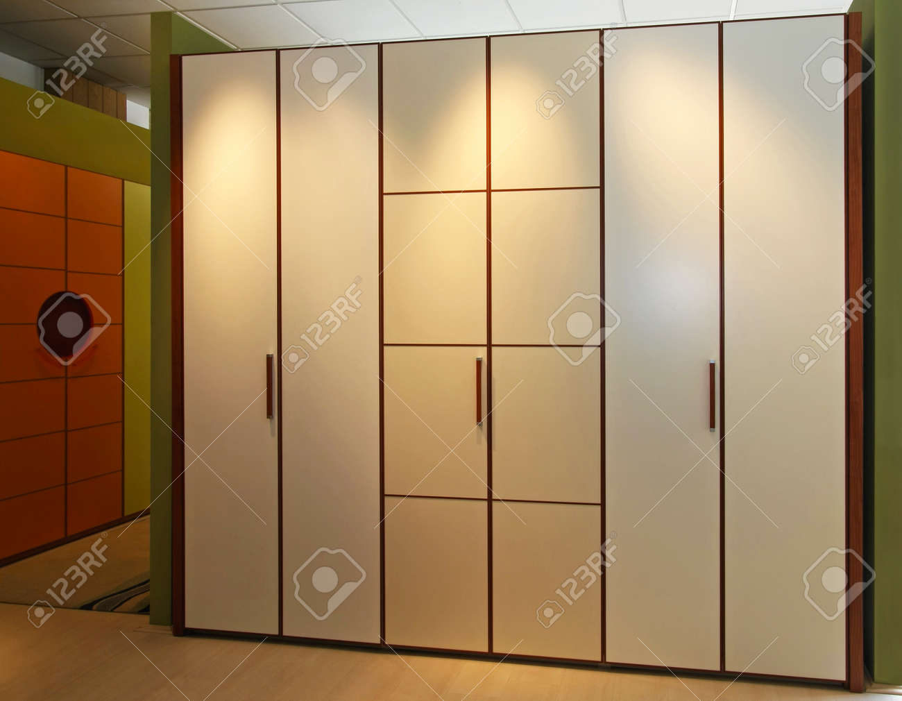 Big Beige Wardrobe Closet In Bedroom Stock Photo Picture And