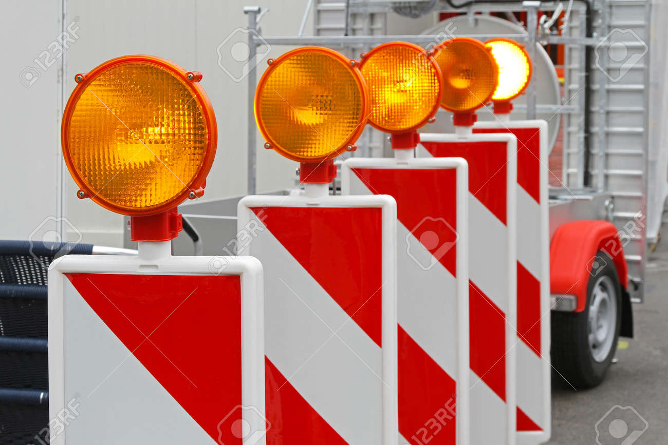 flashing beacon lights for road works safety stock photo picture road works safety
