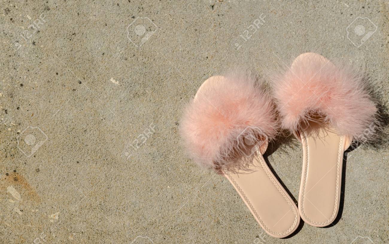 pink feather slippers