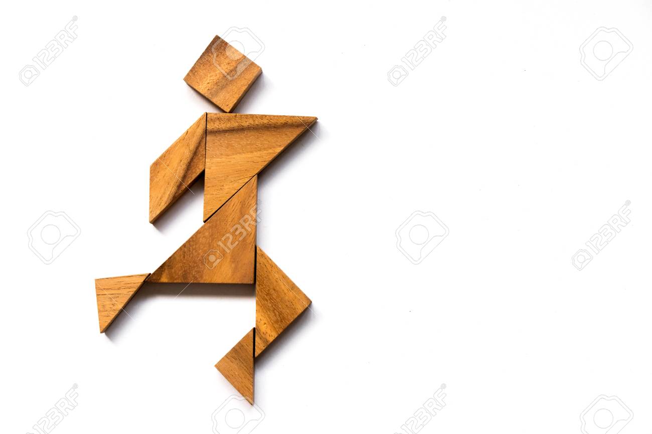 Wooden tangram as happy man shape on white background (Concept as business has success) - 77179249 Wooden tangram as happy man shape on white background (Concept as business has success) - 77179249