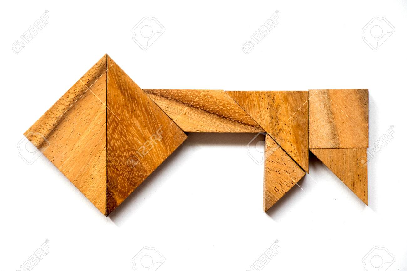 Wooden tangram puzzle in key shape on white background (Concept of data security, authurized access, safety) - 80374764 Wooden tangram puzzle in key shape on white background (Concept of data security, authurized access, safety) - 80374764