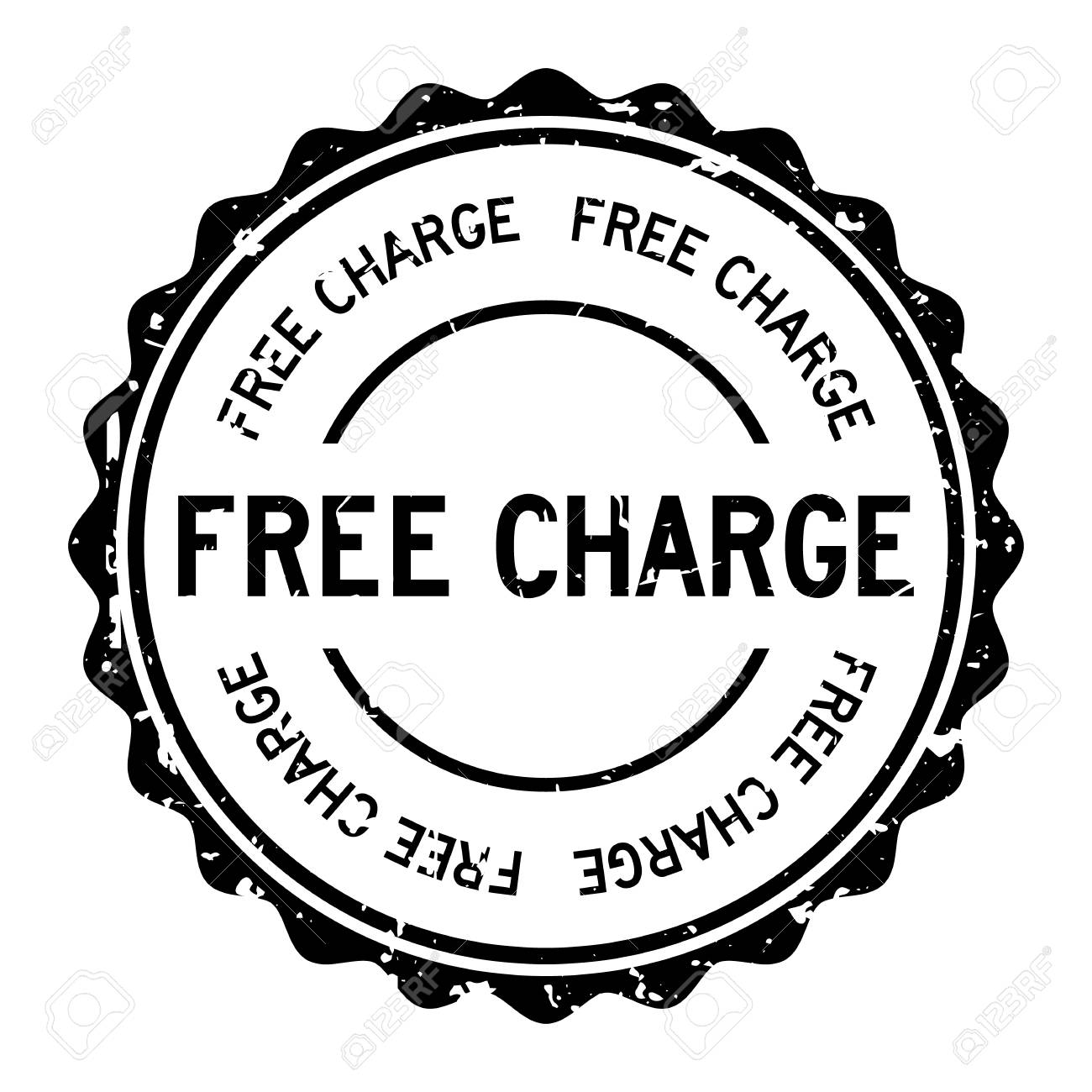 grunge black free charge word round rubber seal stamp on white word charge