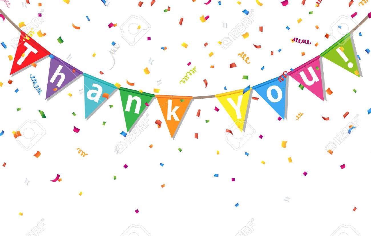 bunting colorful flags and confetti with letters thank you royalty