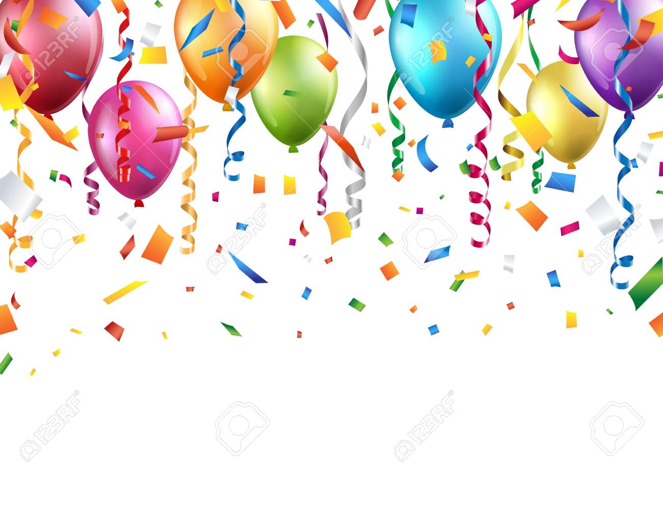 colorful balloons confetti and
