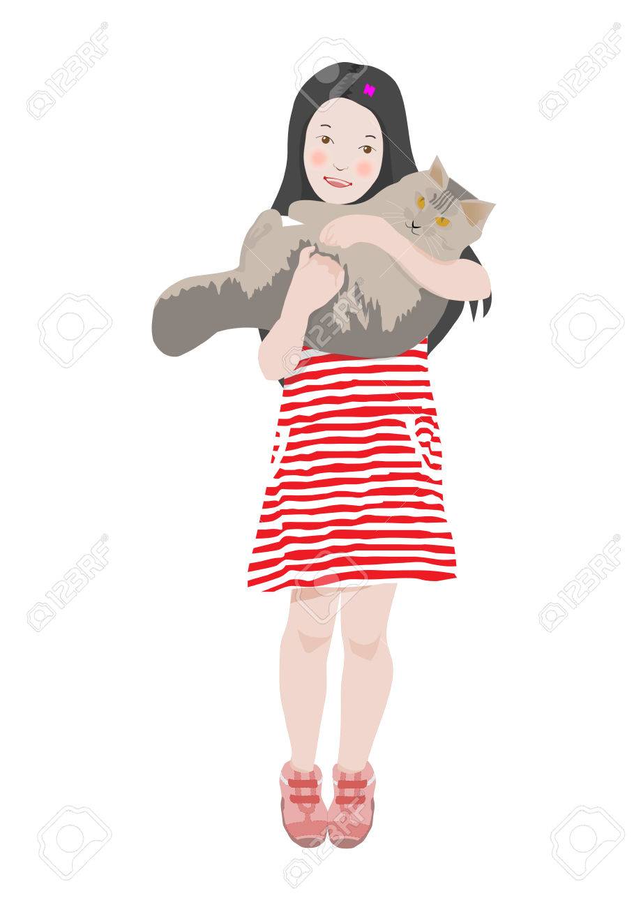 彼女の猫を持って素敵な女の子のイラスト のイラスト素材 ベクタ Image 彼女の猫を持って素敵な女の子のイラスト のイラスト素材 ベクタ Image