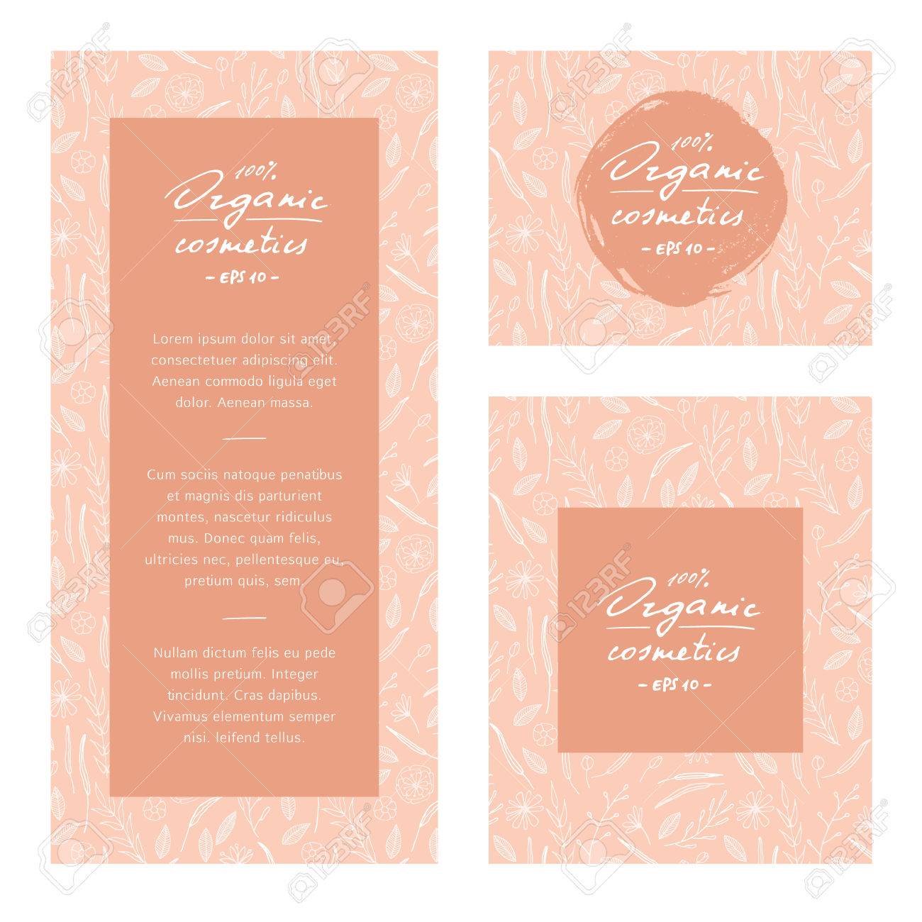 ロゴベクトルの手描きのオーガニック化粧品テンプレートとバナー チラシ ブランディング デザインのためのコンセプト 花のシームレスなパターンが含まれています のイラスト素材 ベクタ Image