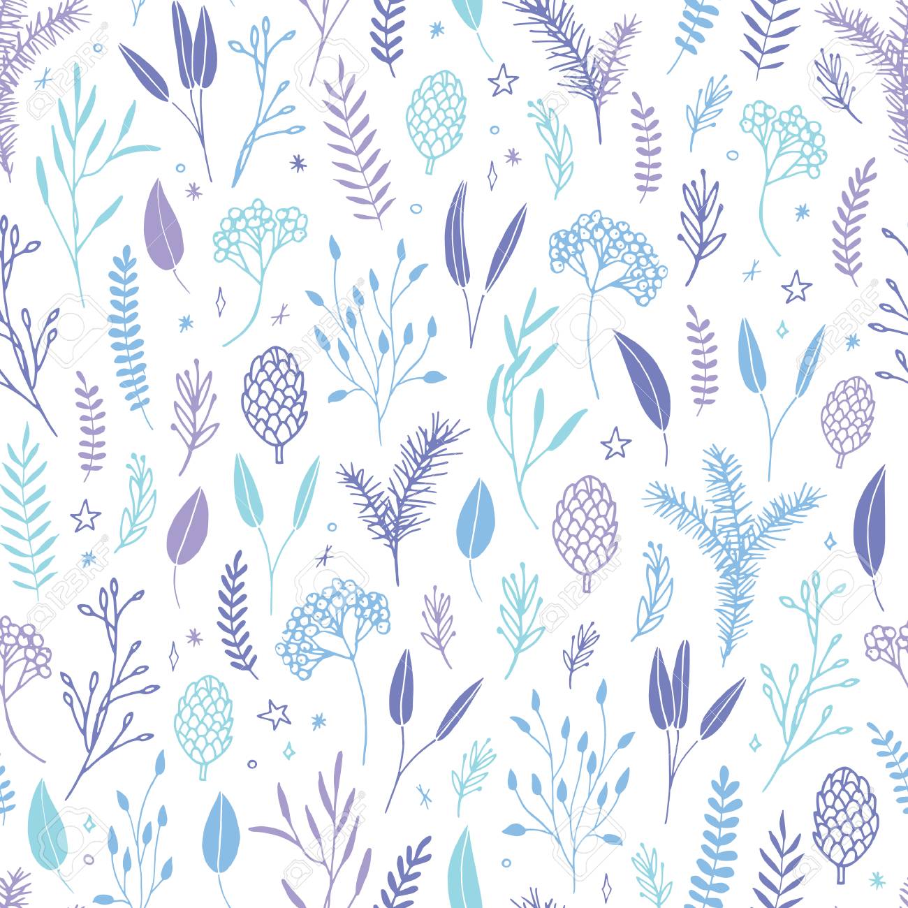 ベクターハンド描き花シームレスパターンと背景 エレガントな植物の背景 複雑なモダンな秋と冬の花イラストセット のイラスト素材 ベクタ Image