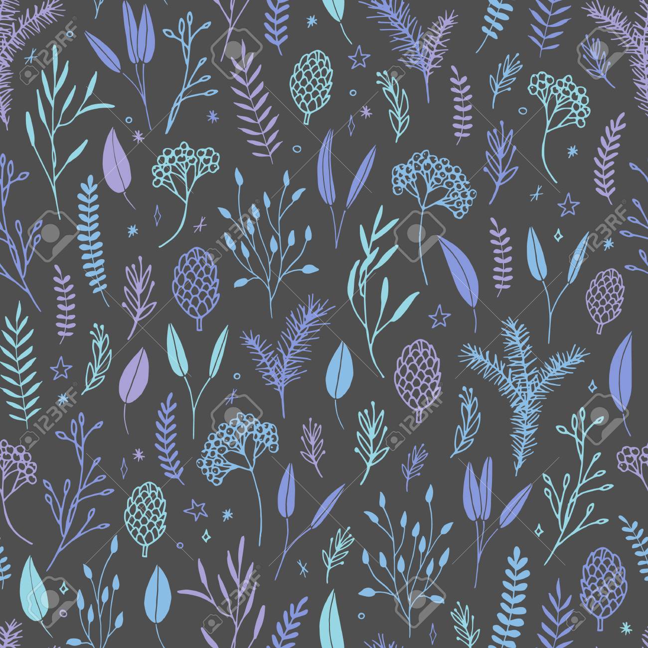 ベクターハンド描き花シームレスパターンと背景 エレガントな植物の背景 複雑なモダンな秋と冬の花イラストセット のイラスト素材 ベクタ Image