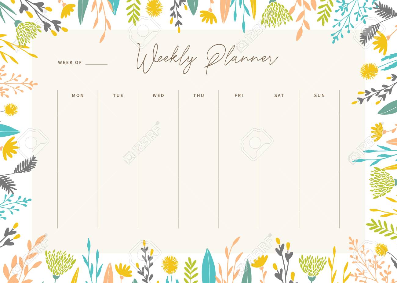cute vector weekly planner template elegant floral pastel tone