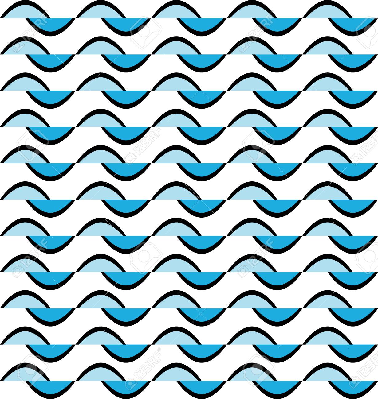 インテリアボード 波状幾何学模様 日本の幾何学模様ベクトルは、直線状の円が重なり合うアーチに青い海の