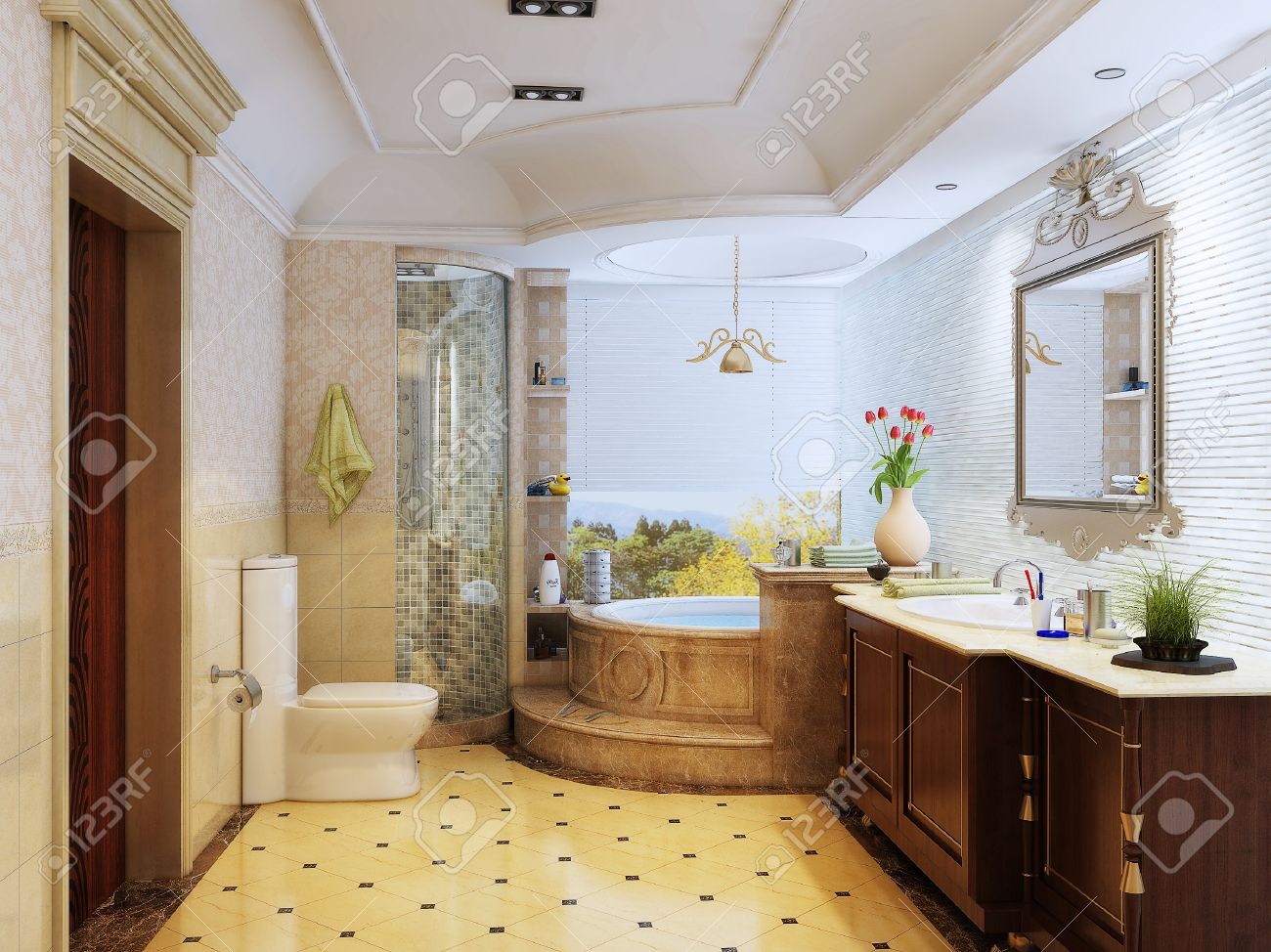 archivio fotografico rendering 3d degli interni bagno in stile del marocco