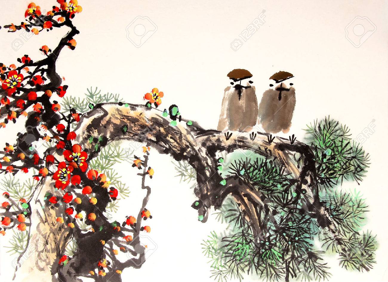 中国水墨画絵画鳥と木の写真素材・画像素材 Image 55873647 中国水墨画絵画鳥と木の写真素材・画像素材 Image 55873647