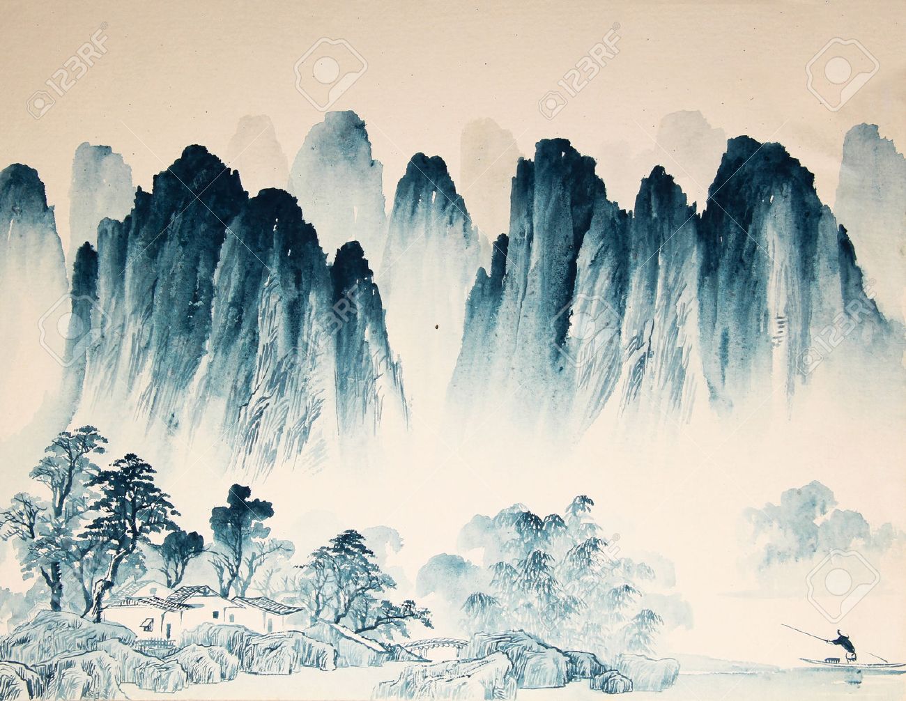 Chinese landscape watercolor painting - 55873666 Chinese landscape watercolor painting - 55873666