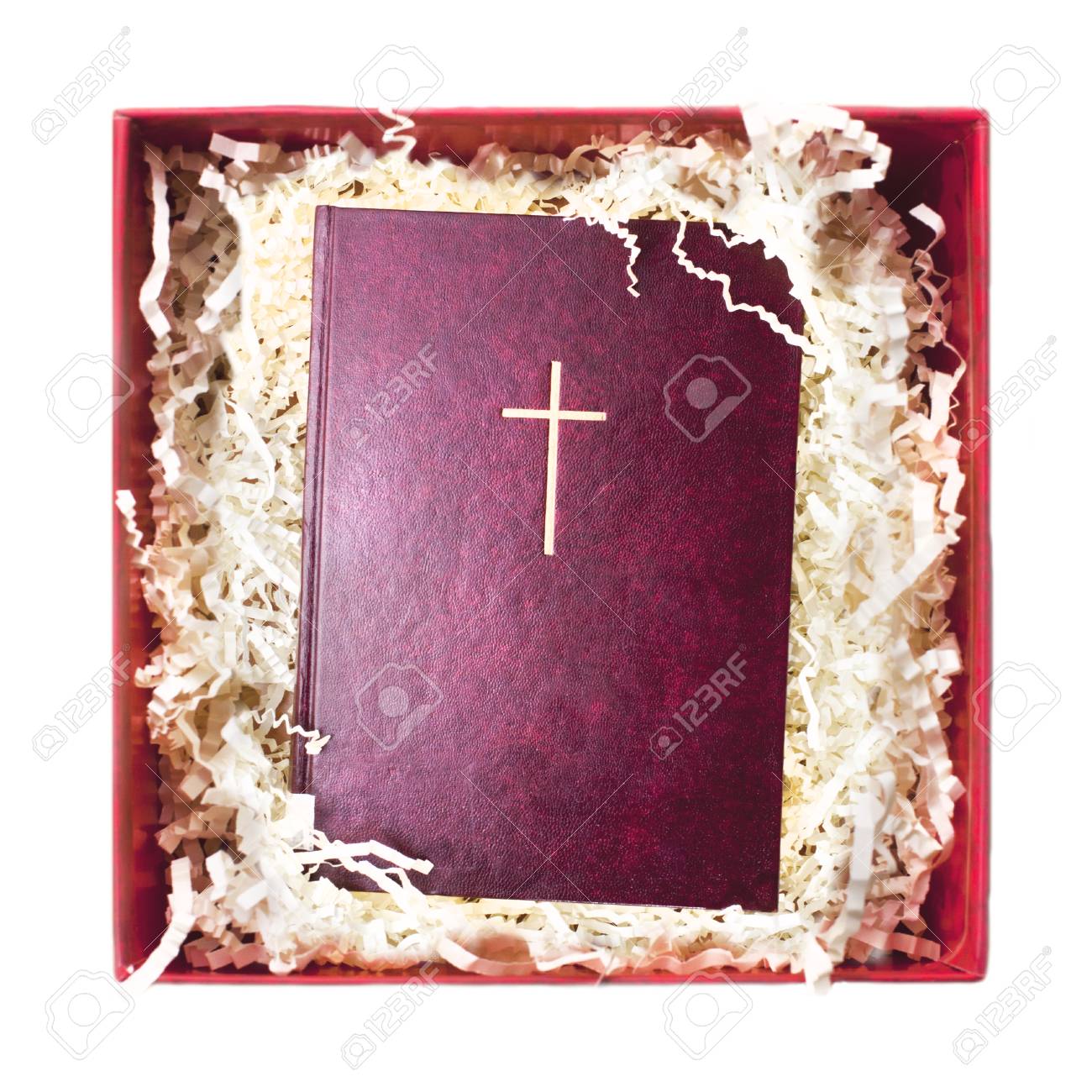 ギフト包装紙の聖書 クリスマスのためのキリスト教の贈り物 ボックスで神聖な啓典は 神から私たちを贈呈 の写真素材 画像素材 Image