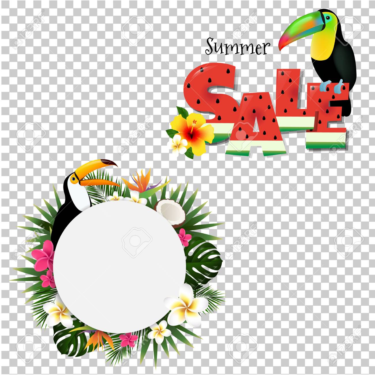 オオハシと夏のトロピカル バナー のイラスト素材 ベクタ Image