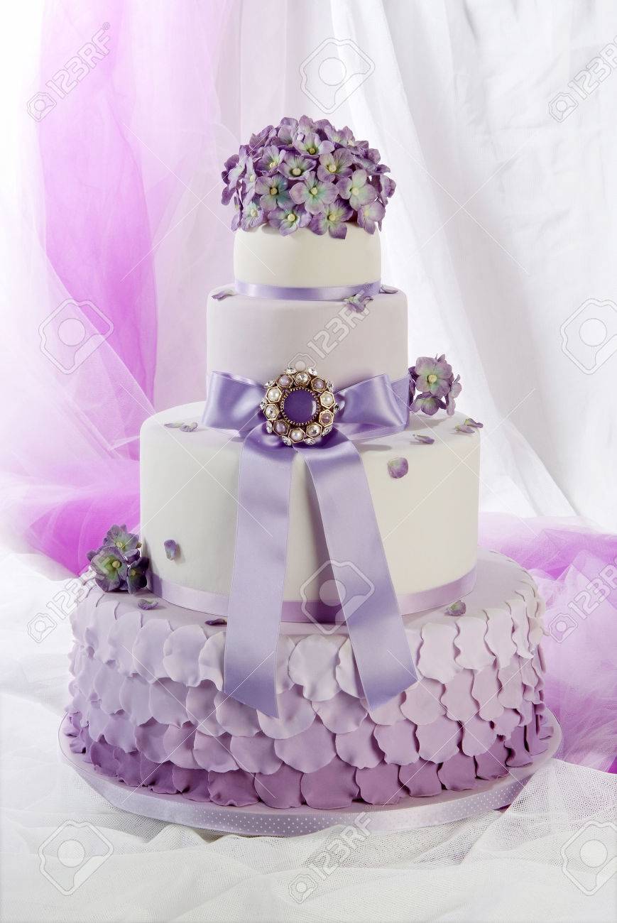 Wedding Cake With Purple Petals And Flower Hydrangea Stock Photo Picture And Royalty Free Image Image 56036040