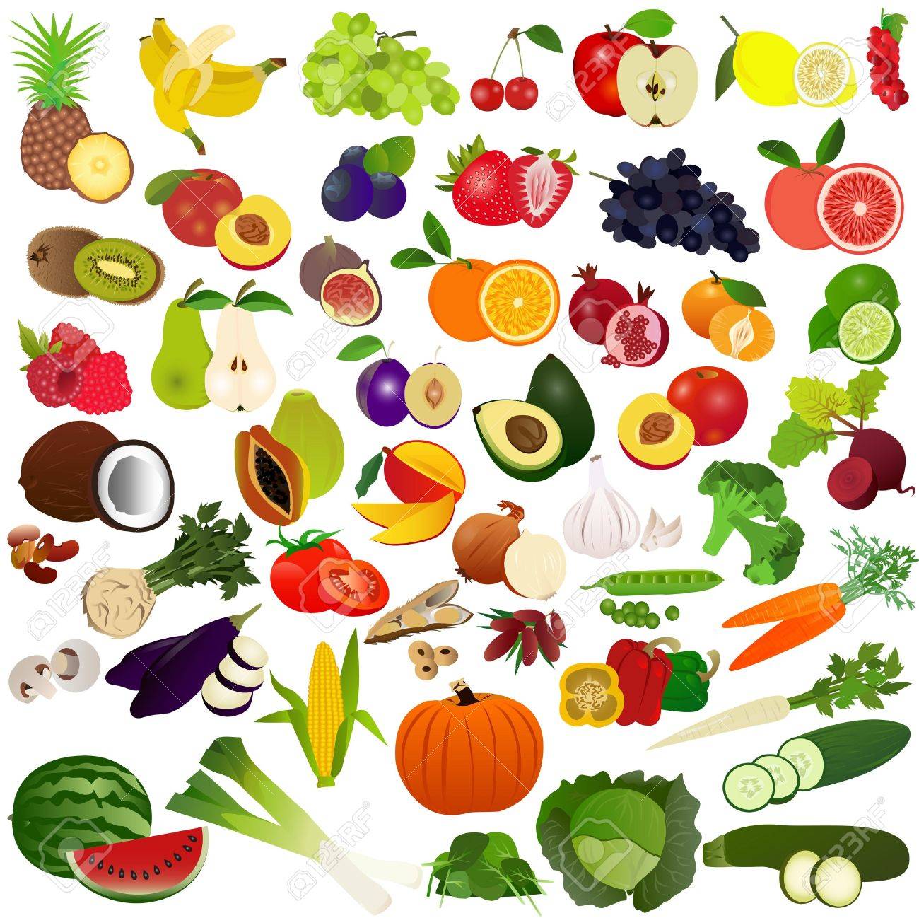 set fruits and vegies royalty free cliparts vectors and stock