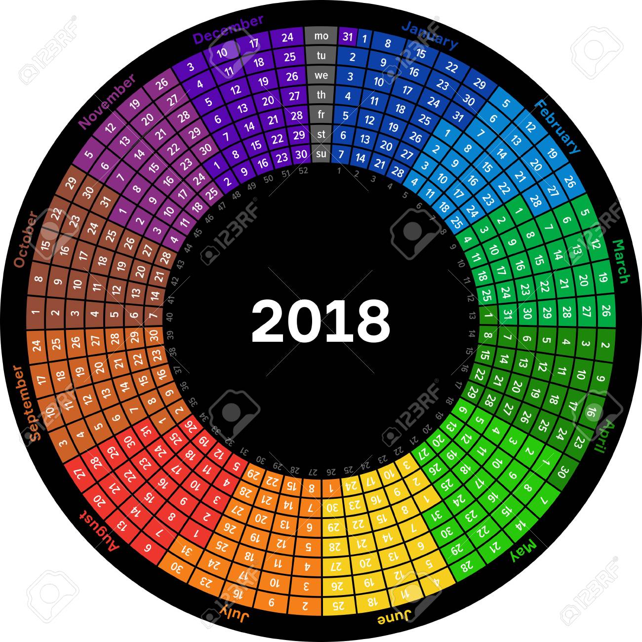 円形のカレンダー 18 英語版 のイラスト素材 ベクタ Image