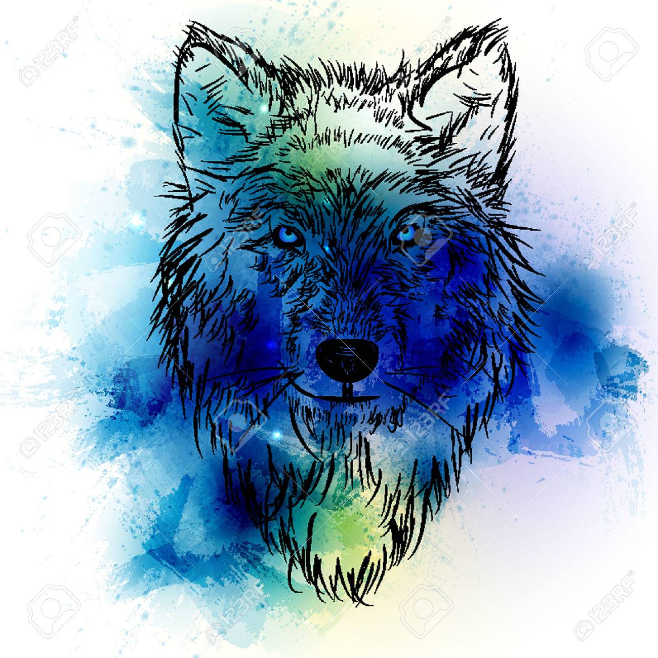 abstract wolf watercolor brush